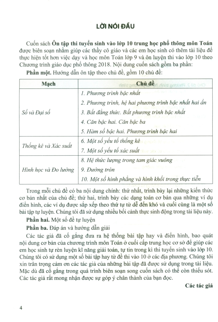 ÔN TẬP THI TUYỂN SINH VÀO LỚP 10 THPT MÔN TOÁN (Theo Chương trình GDPT 2018)
